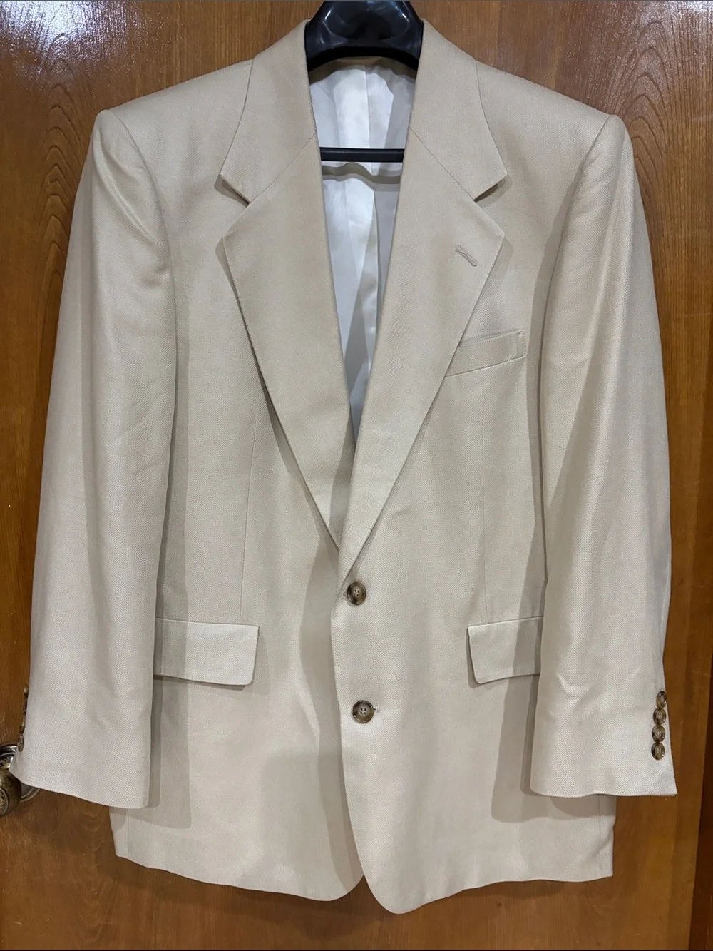 100% SILK Mark Shale Men's Cream Single-Breasted Blazer